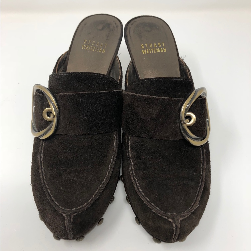 Stuart Weitzman Brown Suede Leather Mules Clogs